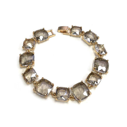 Cushion Cut Glass Crystal Linked Station Bracelet: BROWN-MULTI