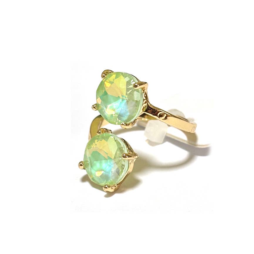 Double Round Crystal Stone Opposite Ends Adjustable Ring: RAINBOW