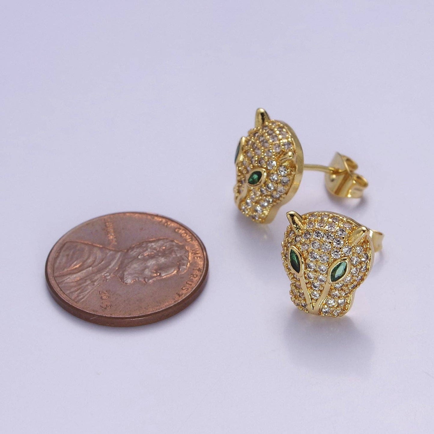 Gold Pave Crystal Leopard Head Ear Stud Earring T-415 T-416: Gold