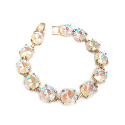 Round Cushion Cut Crystal Glass Linked Bracelet: ANTIQUE-SILVER-BLACK-MULTI
