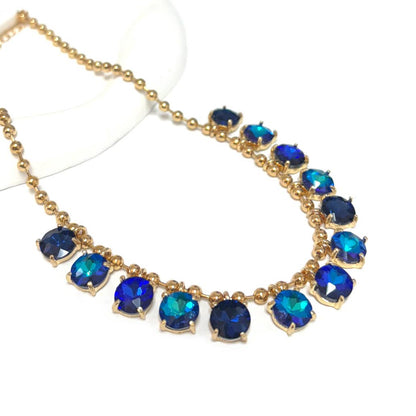 Crystal Glass Bead Dangle Station Ball Beaded Chain Necklace: Antique-Silver-Black-Multi