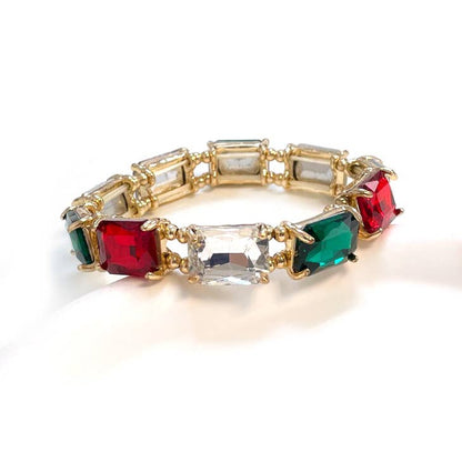 Emerald Cut Crystal Glass Bead Stretched Bracelets: ROSE-MULTI