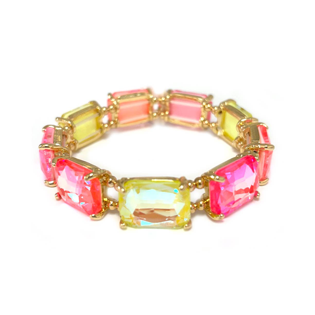 Rectangular Glass Crystal Linked Stretch Bracelet: LAVENDER-AB