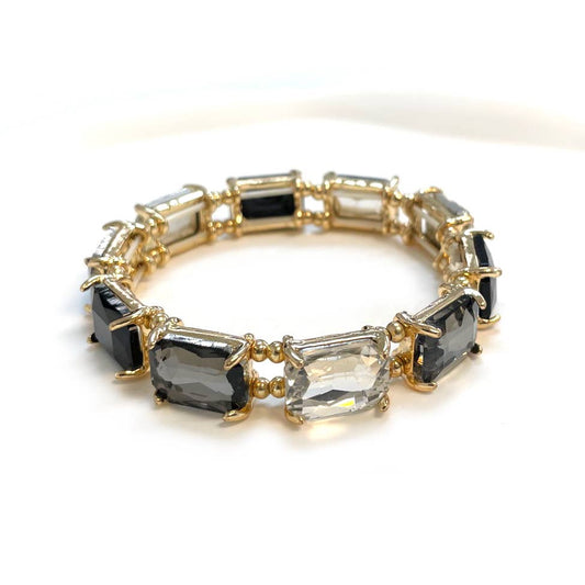 Emerald Cut Crystal Glass Bead Stretched Bracelets: BLACK-MULTI
