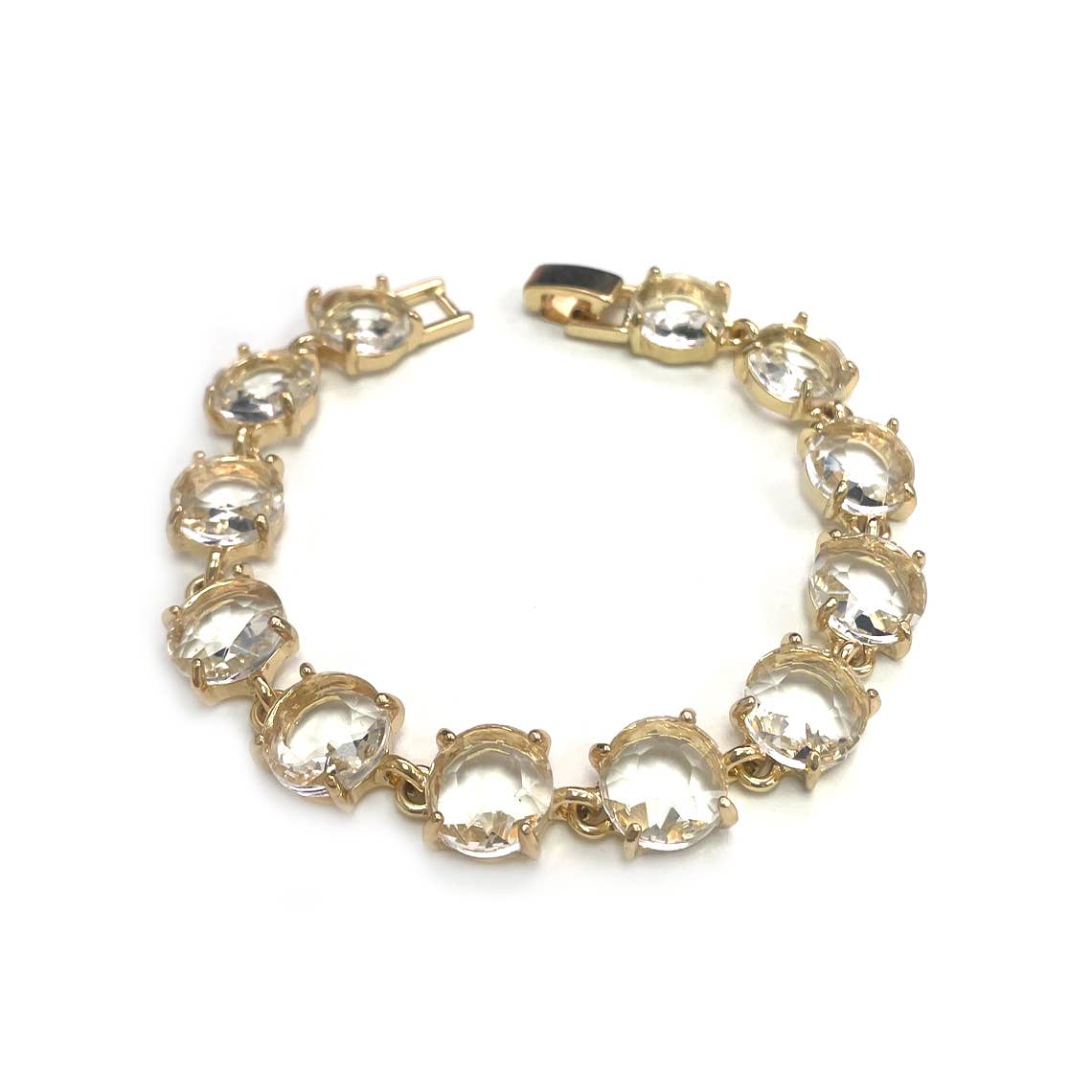 Round Cushion Cut Crystal Glass Linked Bracelet: ANTIQUE-SILVER-BLACK-MULTI