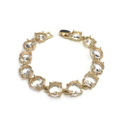 Round Cushion Cut Crystal Glass Linked Bracelet: ANTIQUE-SILVER-BLACK-MULTI