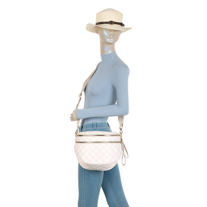 Paulina Nylon Waterproof Multi-Compartment 10" Crossbody Bag: Ivory Checker