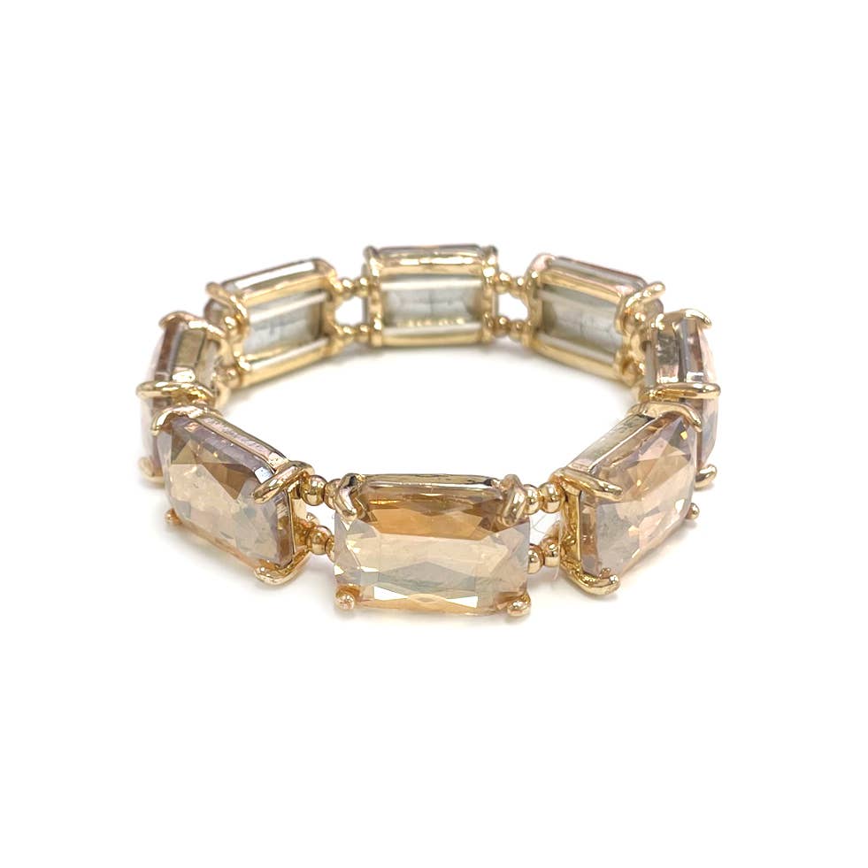 Rectangular Glass Crystal Linked Stretch Bracelet: LAVENDER-AB