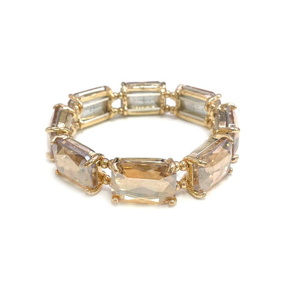 Rectangular Glass Crystal Linked Stretch Bracelet: LAVENDER-AB