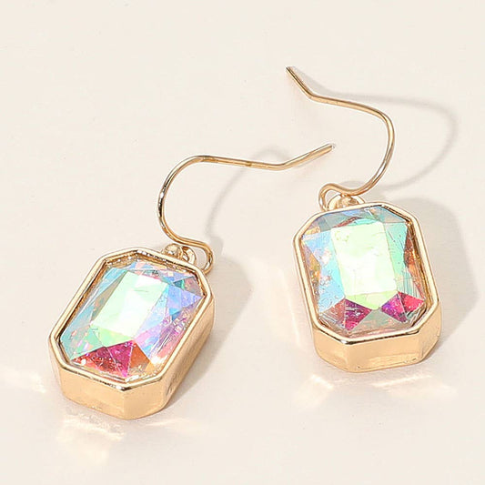 Iridescent Faceted Drop Dangle Earrings: AB,Gold