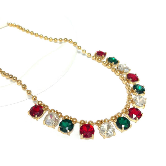 Crystal Glass Bead Dangle Station Ball Beaded Chain Necklace: Christmas