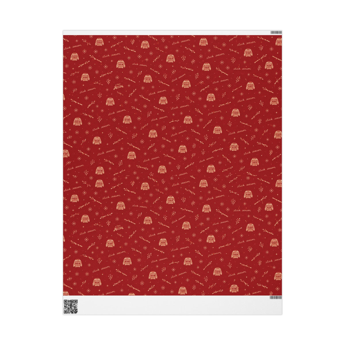 Stick Season Wrapping Paper | Red & Cream Cozy Winter Gift Wrap | Vintage Sweater Christmas Wrapping Paper