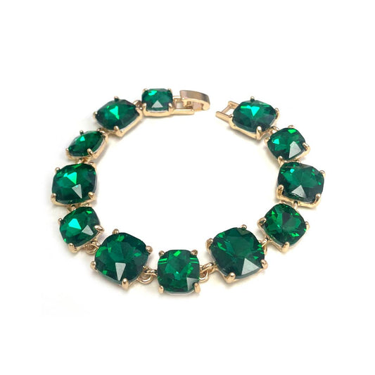 Cushion Cut Glass Crystal Linked Station Bracelet: X-EMERALD