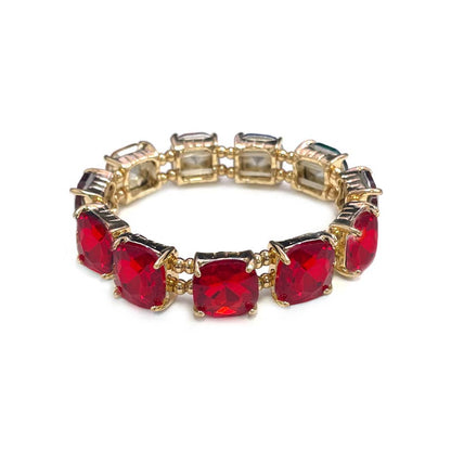 Cushion Cut Glass Crystal Linked Stretch Bracelet: BLACK
