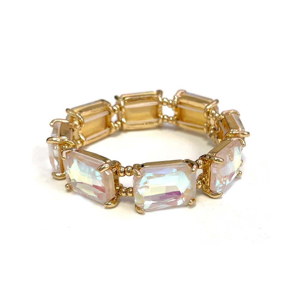 Rectangular Glass Crystal Linked Stretch Bracelet: LAVENDER-AB