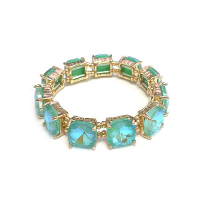 Cushion Cut Glass Crystal Linked Stretch Bracelet: BLACK