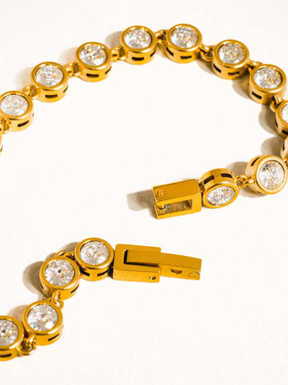 Tennis Round Rhinestone Bracelet: Yellow Gold