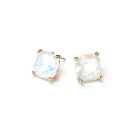 12mm Cushion Cut Square Crystal Glass bead stud Earrings: PASTEL-WHITE