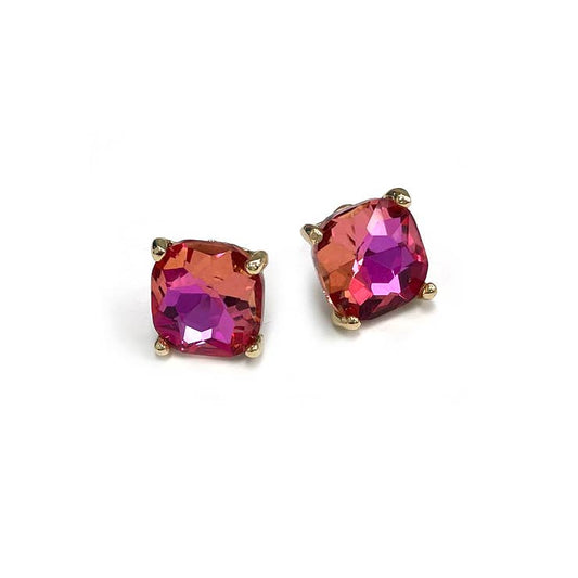 12mm Cushion Cut Square Crystal Glass bead stud Earrings: SILVER-CLEAR