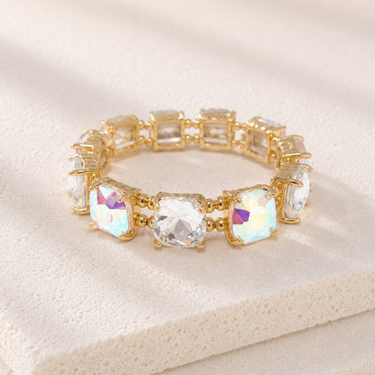 Cushion Cut Glass Crystal Linked Stretch Bracelet: BLUE-MULTI