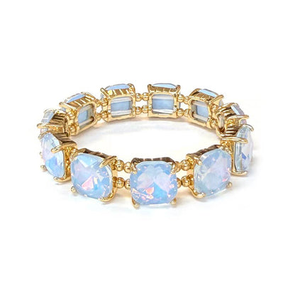 Cushion Cut Glass Crystal Linked Stretch Bracelet: BLACK
