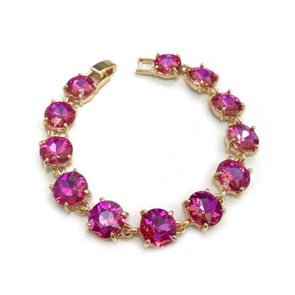 Round Cushion Cut Crystal Glass Linked Bracelet: ANTIQUE-SILVER-BLACK-MULTI