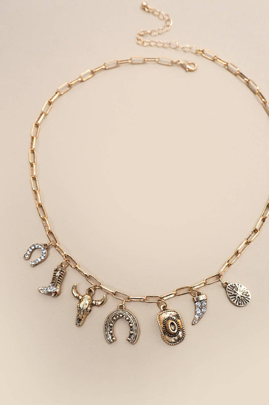 CHARM NECKLACE-WESTERN HAT HORSESHOE BOOT