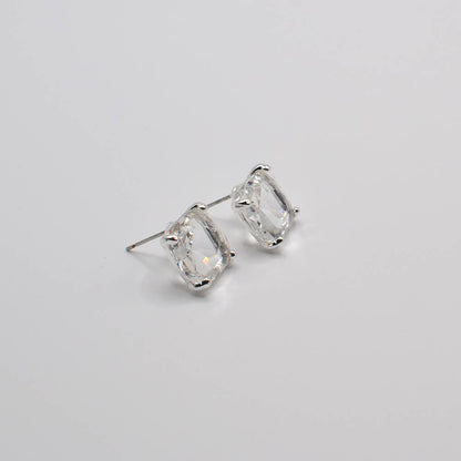 12mm Cushion Cut Square Crystal Glass bead stud Earrings: SILVER-CLEAR