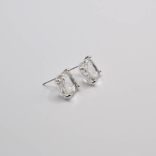12mm Cushion Cut Square Crystal Glass bead stud Earrings: SILVER-CLEAR