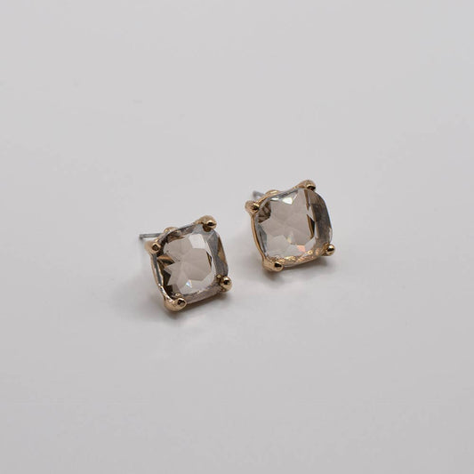 12mm Cushion Cut Square Crystal Glass bead stud Earrings: BLACK-DIA-AB