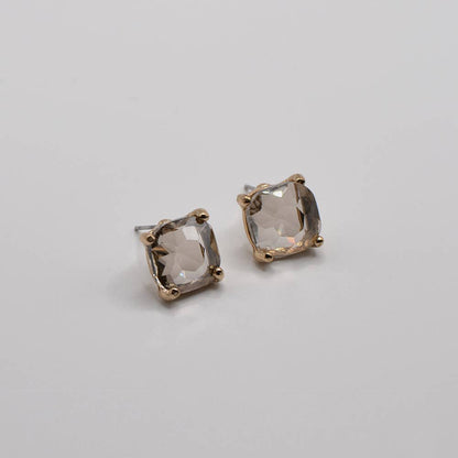 12mm Cushion Cut Square Crystal Glass bead stud Earrings: SILVER-CLEAR