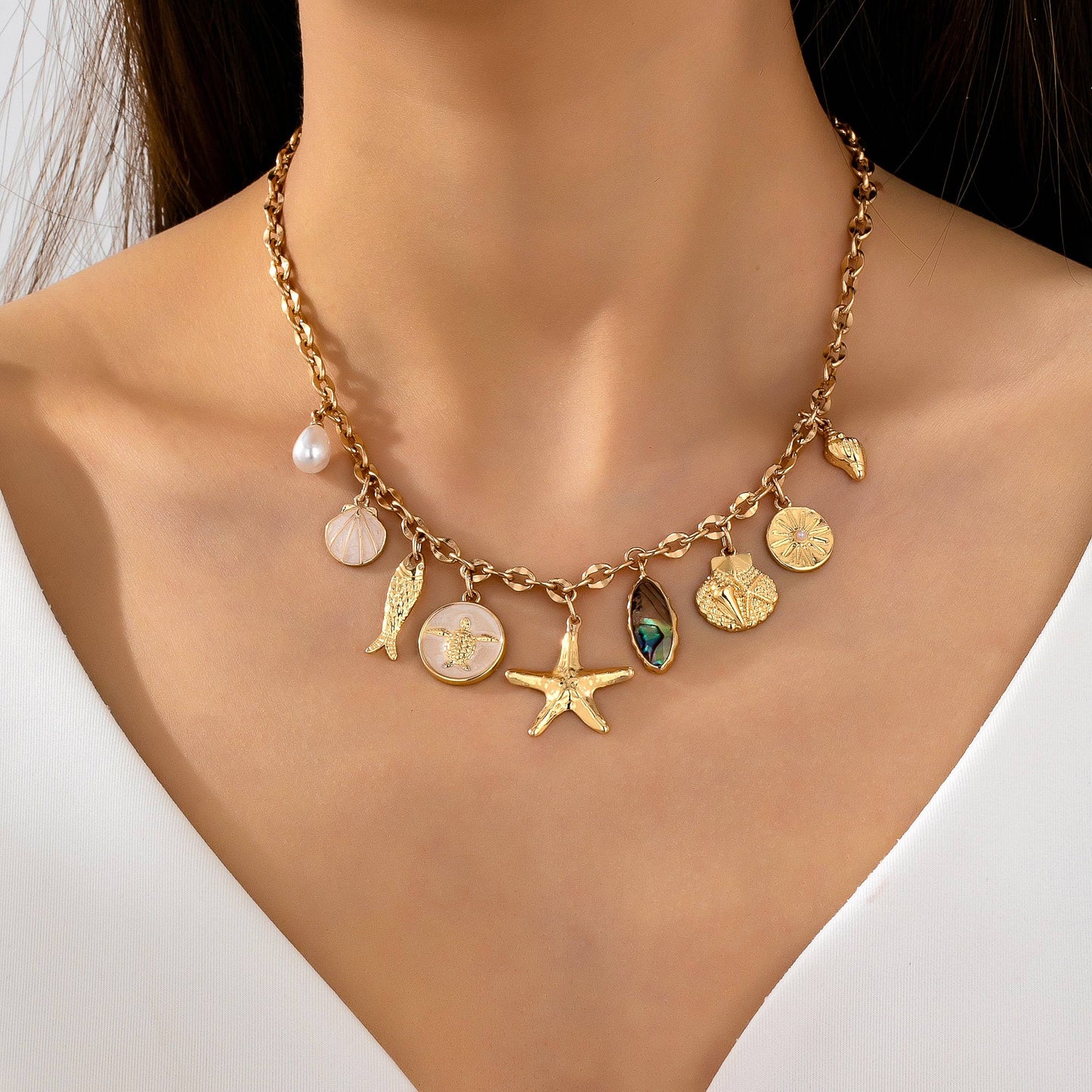 Charm Necklace-Sea Starfish Seashell Fish