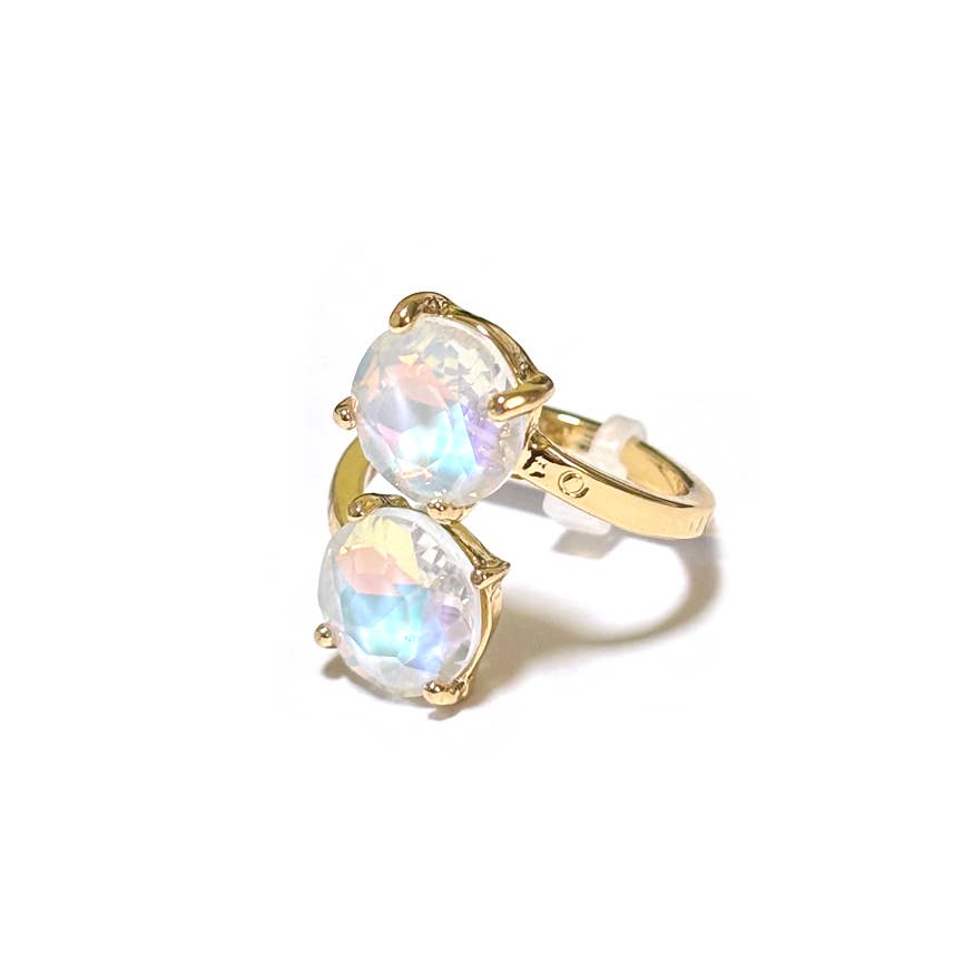 Double Round Crystal Stone Opposite Ends Adjustable Ring: RAINBOW