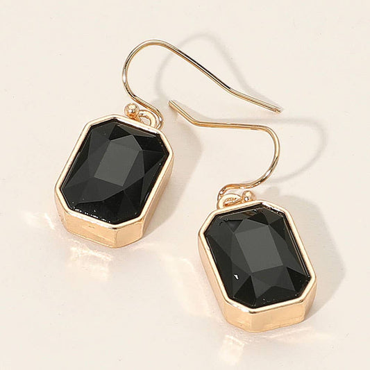 Iridescent Faceted Drop Dangle Earrings: Gold,Jet Black