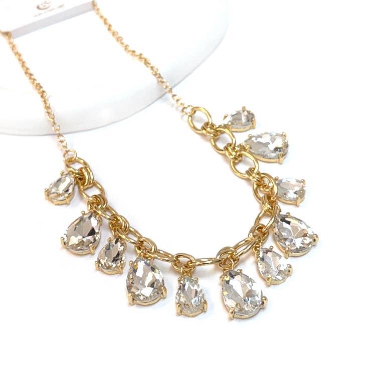 Sparkly Teardrop Crystal Glass Charms Paparazzi Necklace: Pastel Peri Blue