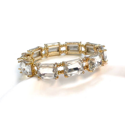 Emerald Cut Crystal Glass Bead Stretched Bracelets: GREEN-AB