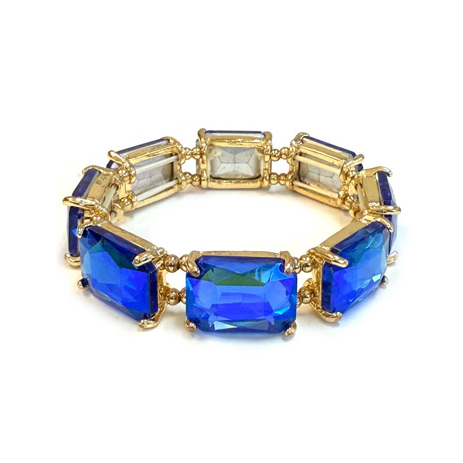 Rectangular Glass Crystal Linked Stretch Bracelet: LAVENDER-AB
