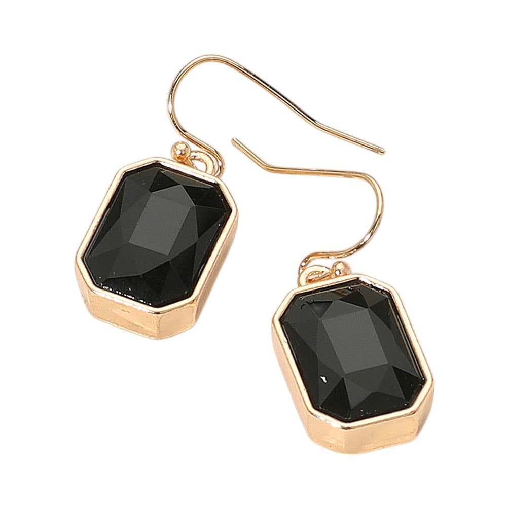 Iridescent Faceted Drop Dangle Earrings: Gold,Jet Black