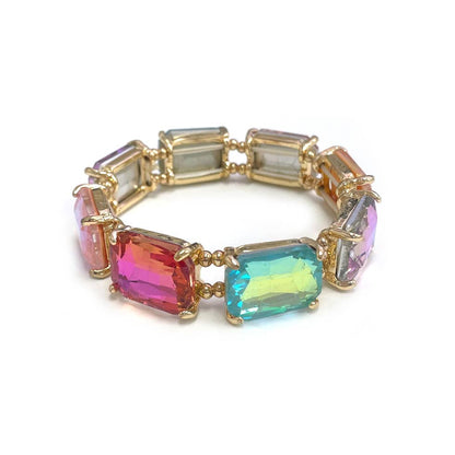 Rectangular Glass Crystal Linked Stretch Bracelet: LAVENDER-AB