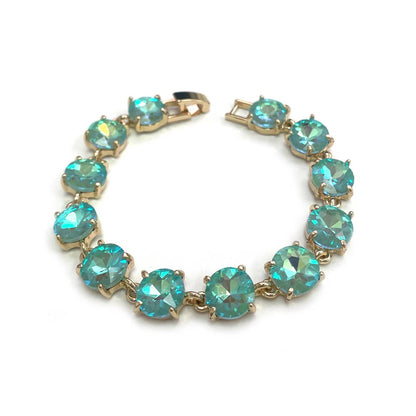 Round Cushion Cut Crystal Glass Linked Bracelet: ANTIQUE-SILVER-BLACK-MULTI