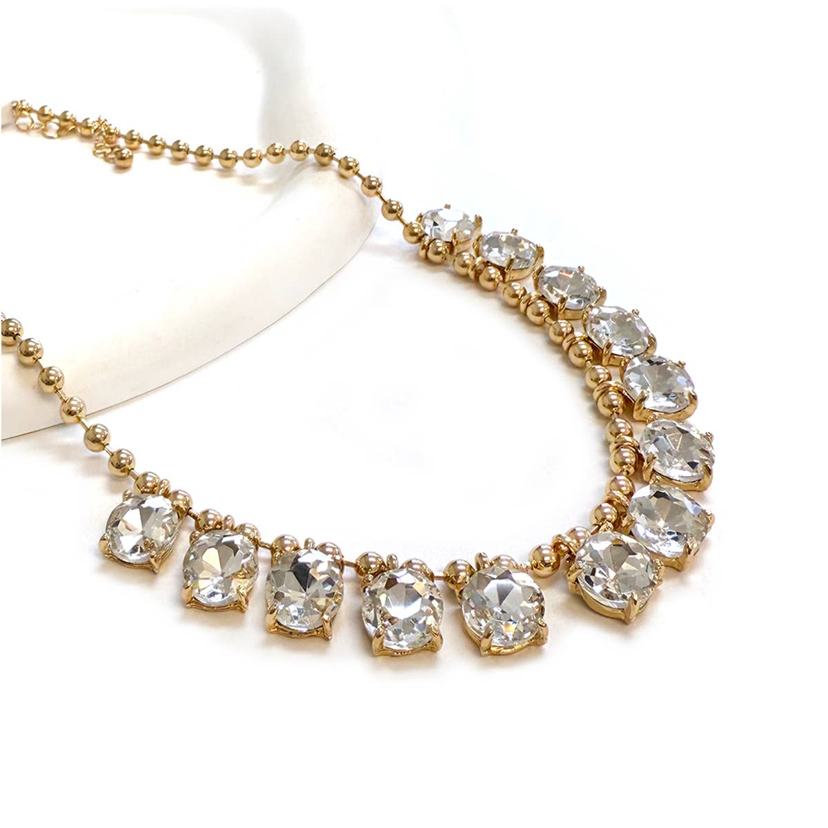 Crystal Glass Bead Dangle Station Ball Beaded Chain Necklace: Antique-Silver-Black-Multi
