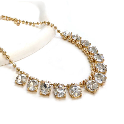 Crystal Glass Bead Dangle Station Ball Beaded Chain Necklace: Antique-Silver-Black-Multi