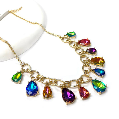 Sparkly Teardrop Crystal Glass Charms Paparazzi Necklace: Brown Multi