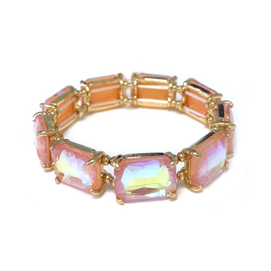 Rectangular Glass Crystal Linked Stretch Bracelet: LAVENDER-AB