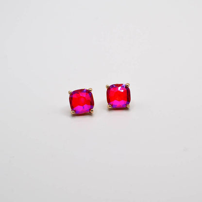 12mm Cushion Cut Square Crystal Glass bead stud Earrings: SILVER-CLEAR