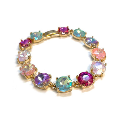 Round Cushion Cut Crystal Glass Linked Bracelet: ANTIQUE-SILVER-BLACK-MULTI