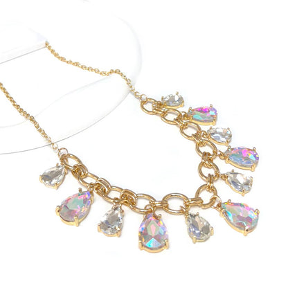 Sparkly Teardrop Crystal Glass Charms Paparazzi Necklace: Pastel Peri Blue