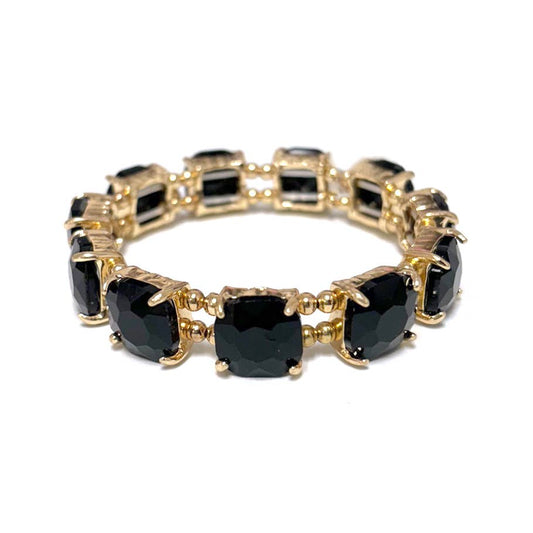 Cushion Cut Glass Crystal Linked Stretch Bracelet: BLACK
