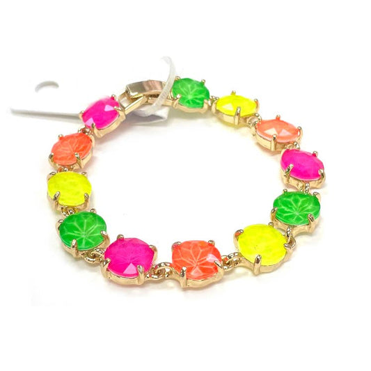 Neon Round Cushion Cut Crystal Glass Linked Bracelet: NEON-MULTI
