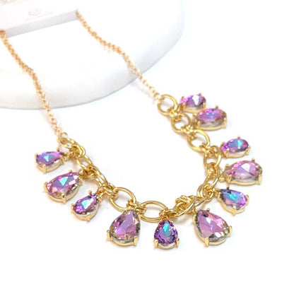Sparkly Teardrop Crystal Glass Charms Paparazzi Necklace: Pastel Peri Blue
